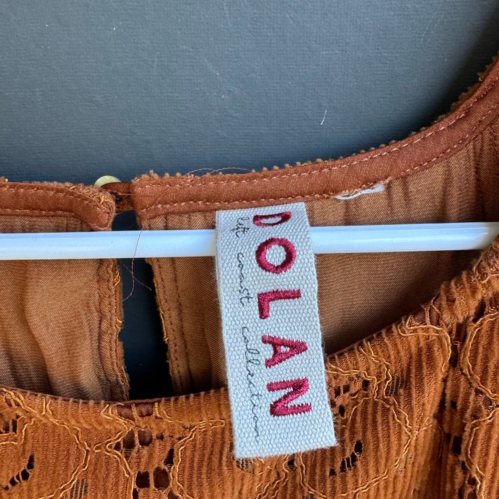 Anthropology Dolan corduroy Lace Puff-Sleeve Top in Rust Orange - Picture 6 of 10